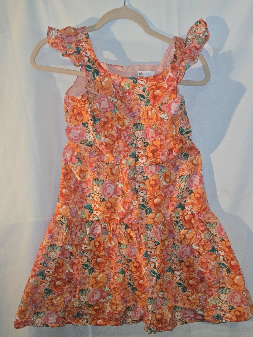 GB girls Orange Pink Floral Ruffle Sundress